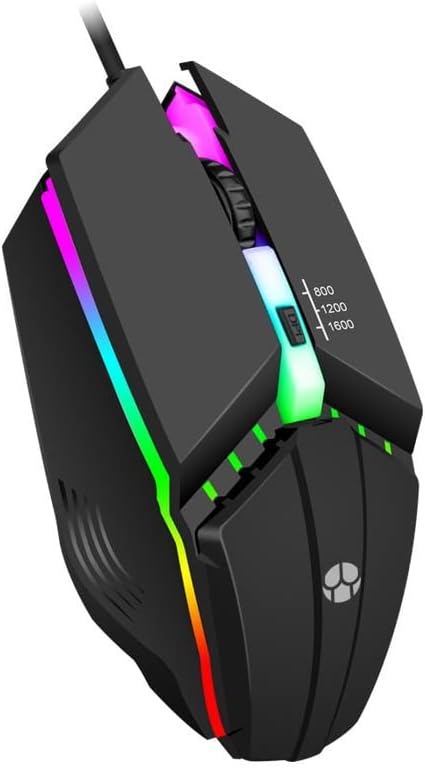 Guiheng Wired Gaming Mouse, Optical USB Mice for Laptop\/Desktop, 800 to 1600 and RGB Light, Ergonomic with 4 Programmable Buttons for Computer Windows 7\/8\/10\/XP Vista Linux Chromebook PC