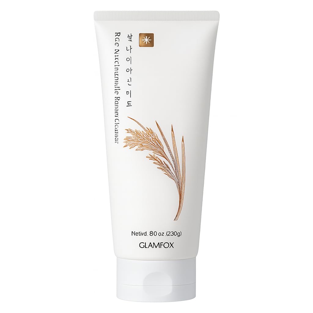 Glamfox Rice Niacinamide Foam Cleanser, Hydrating &amp; Brightening Face Wash, Alcohol-Free, with Rice Bran Water &amp; Ferment