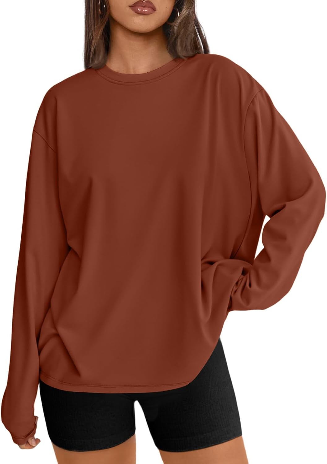 Trendy Queen Womens Oversized Long Sleeve Shirts Fall Tops 2026 Basic Tee Casual Workout Y2K Clothes