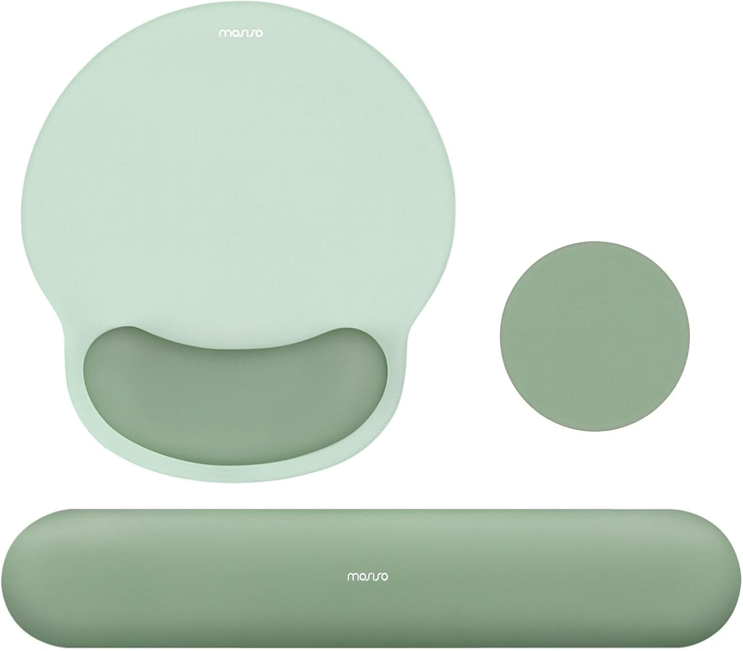 MOSISO Wrist Rest Support for Mouse Pad&amp;Keyboard Set, Circle Curved Ergonomic Mousepad&amp;Coaster Non-Slip Base Home\/Office Pain Relief&amp;Easy Typing Pad with Soft Cloth&amp;Silicone Lining, A