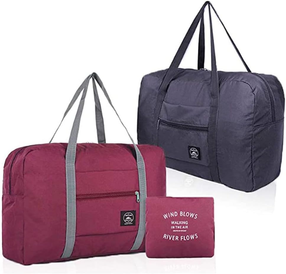 2 Pack Travel Duffle Bag, For Spirit Airlines Personal Item Bag,Travel Duffel Bag Weekender Bags Underseat (Lightweight Foldable) Carry-on Luggage for Women and Girls (Red &amp; Dark Blue)
