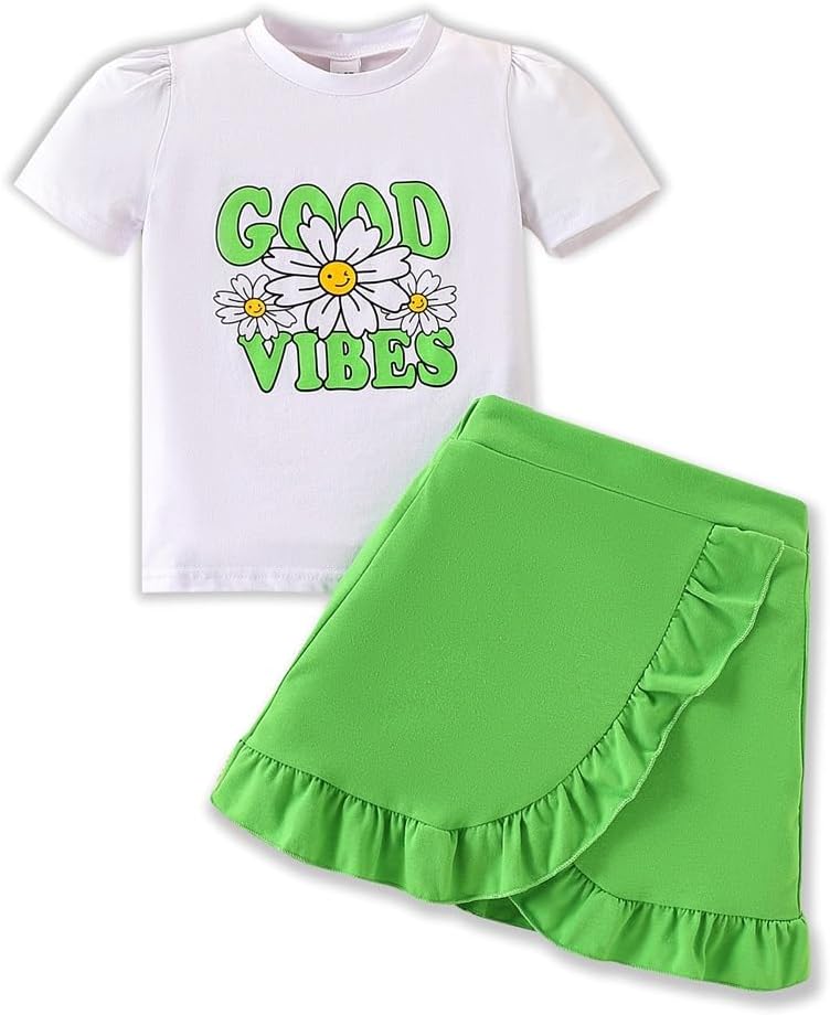 HSOXLQF Kids Toddler Girl Summer Clothes Letter Printed T-Shirt Top＋ Floral Skirt 2pcs Girl's Skirt Set