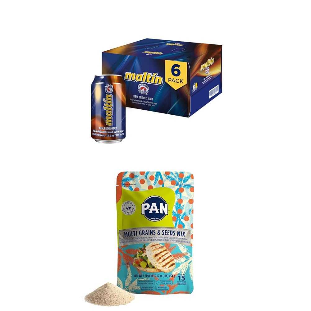 Maltin Polar Non-Alcoholic Malt Beverage (6-Pack) with P.A.N. Multi Grains &amp; Seeds Mix White Corn Flour (16 oz)