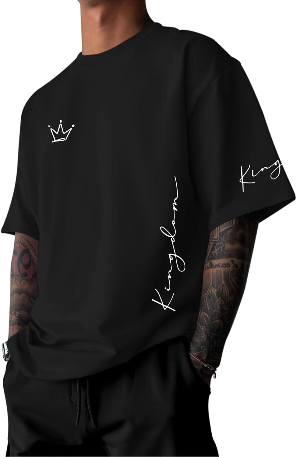 VikkBiss Men's King Shirt Graphic Tees Designer Printed T Shirts Urban Letter Oversized T-Shirt Streetwear Casual Loose Tops