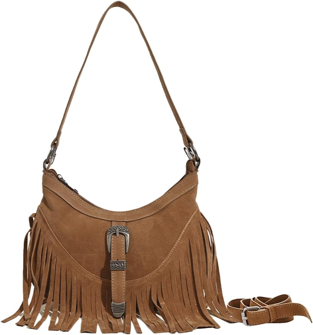 Sunwel Fashion Small Western Fringe Underarm Purse Mini Hipppie Shoulder Bag with Tassel for Women