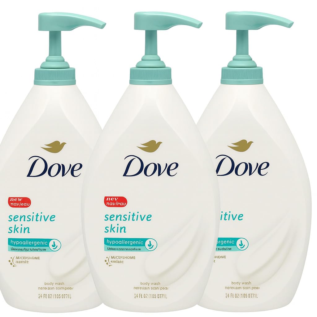 Dove Sensitive Skin Body Wash with Pump 33.8 fl oz. Pack of 3