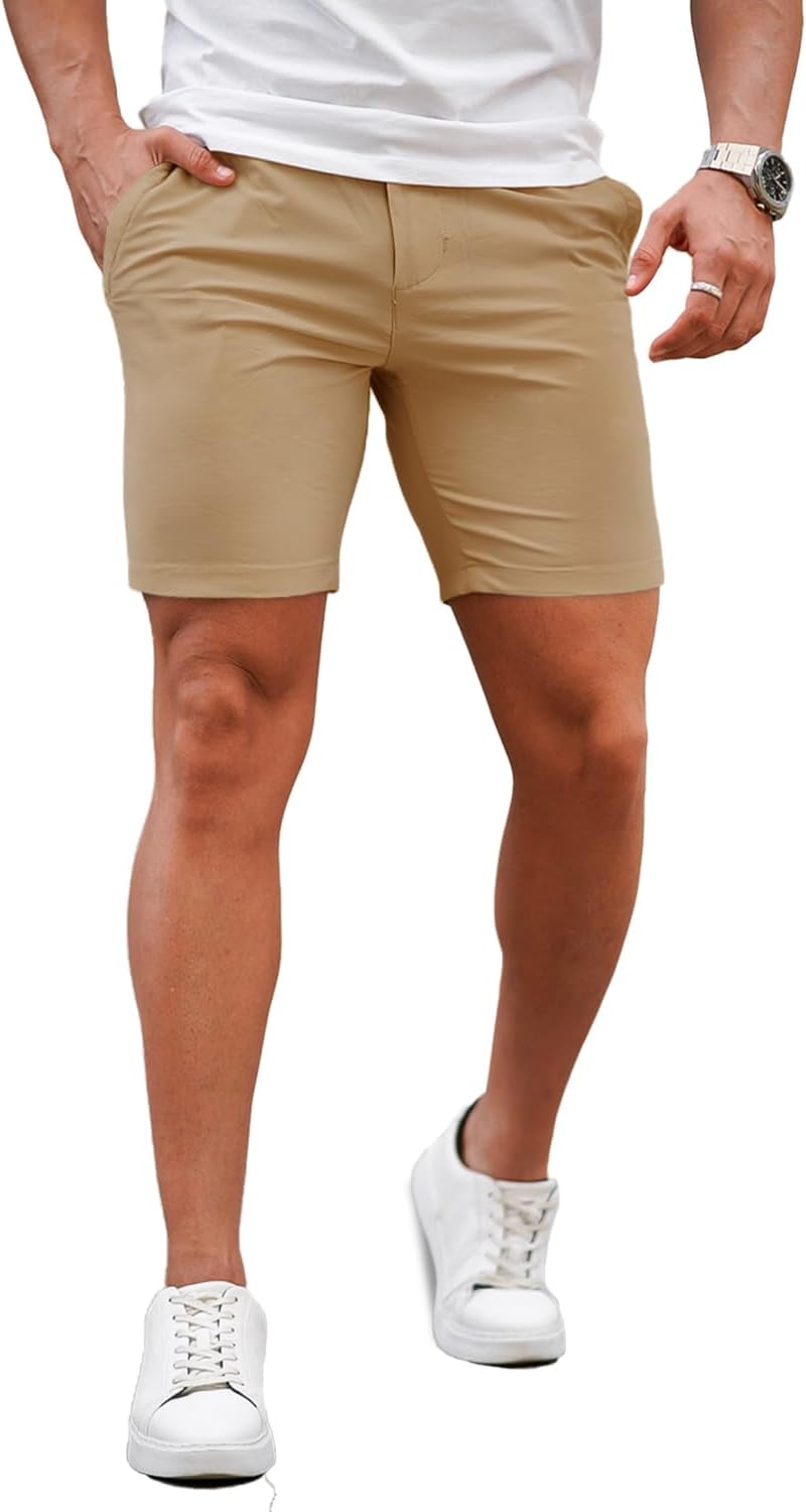 GINGTTO Mens Slim Fit Shorts Plaid Chino Short Tapered Leg Skinny Stretch