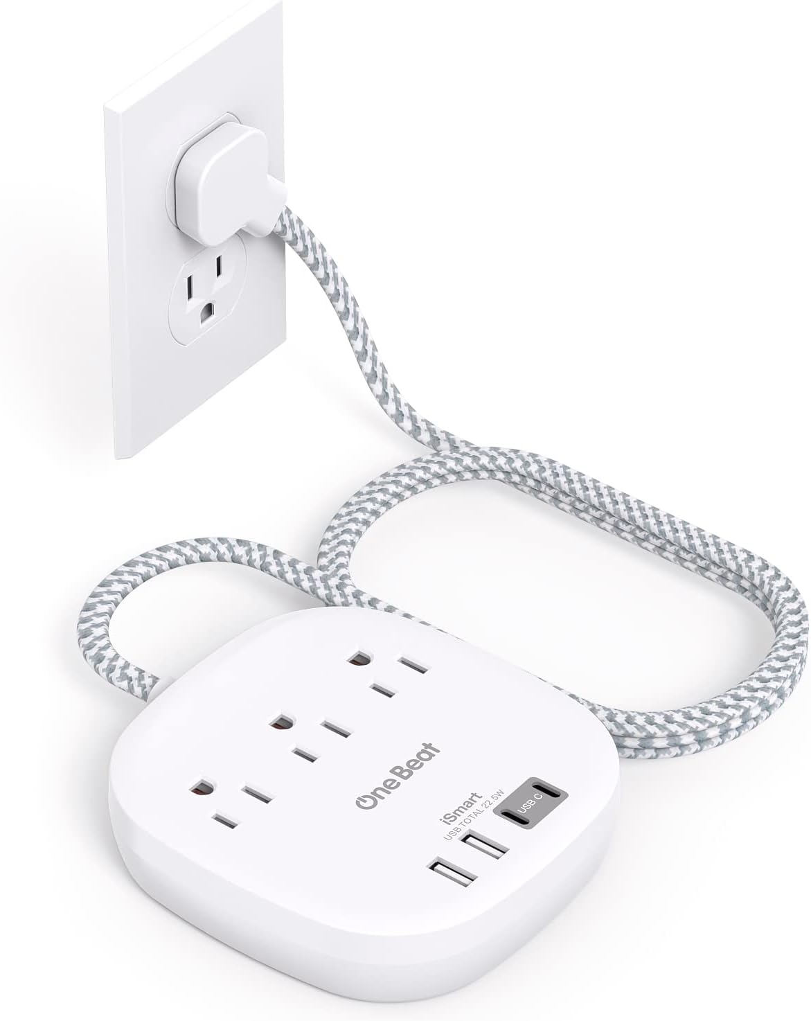 Flat Plug Power Strip, 6ft Ultra Flat Extension Cord - 3 Outlets 4 USB Ports (2 USB C) 22.5W\/4.5A Desktop Charging Station, Power Strip No Surge Protection for Cruise Ship, Dorm Room Travel Essential