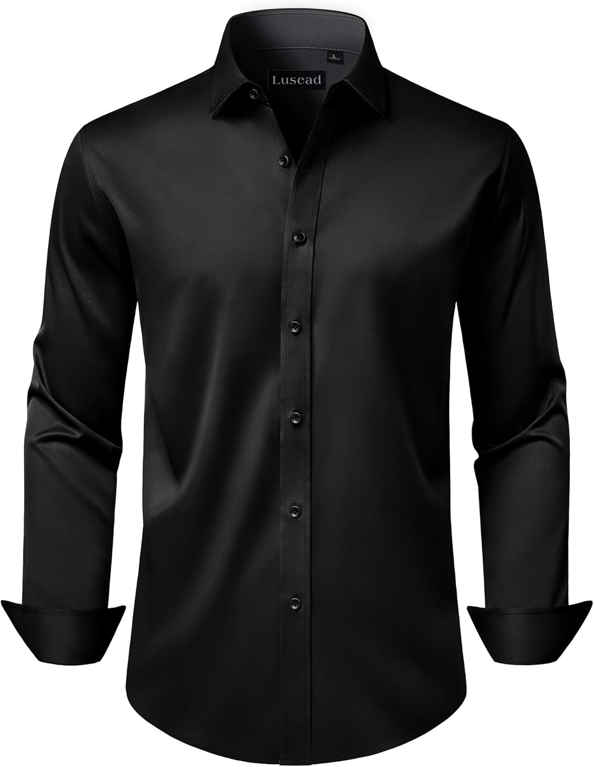 Lusead Men's Dress Shirts Long Sleeve Stretch Wrinkle Free Wedding Formal Business Button Down Shirt