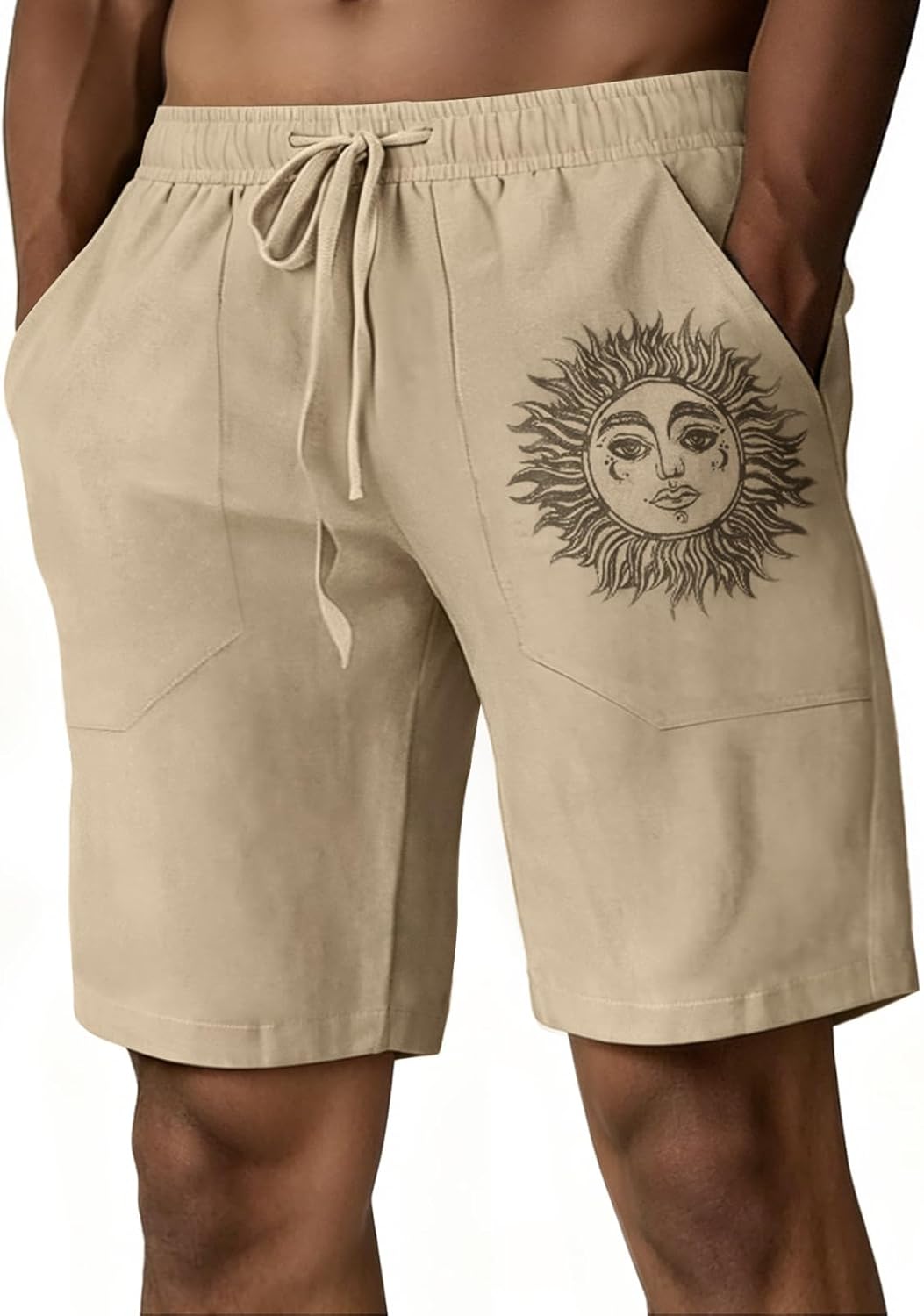 Puimentiua Casual Mens Linen Shorts Lightweight Elastic Waist Summer Beach Shorts