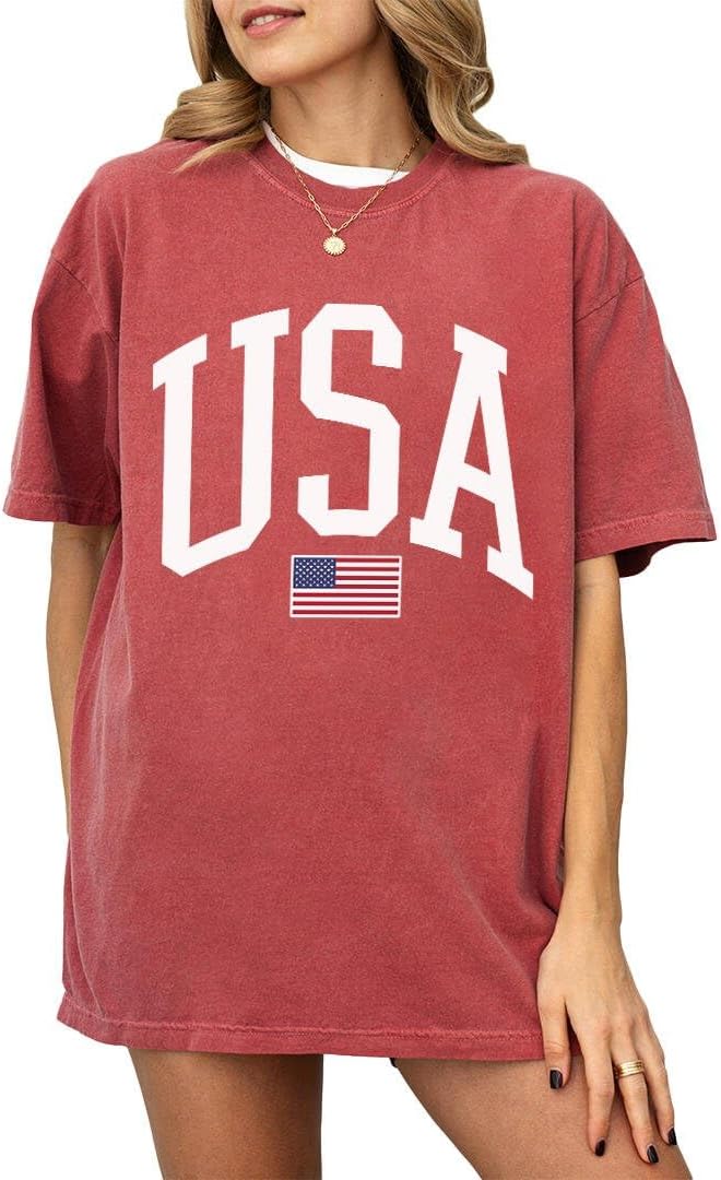 USA T-Shirt for Men, Women, Unisex - Vintage American Flag Graphic Tee - Patriotic Short Sleeve Crew Neck Top - 100% Cotton