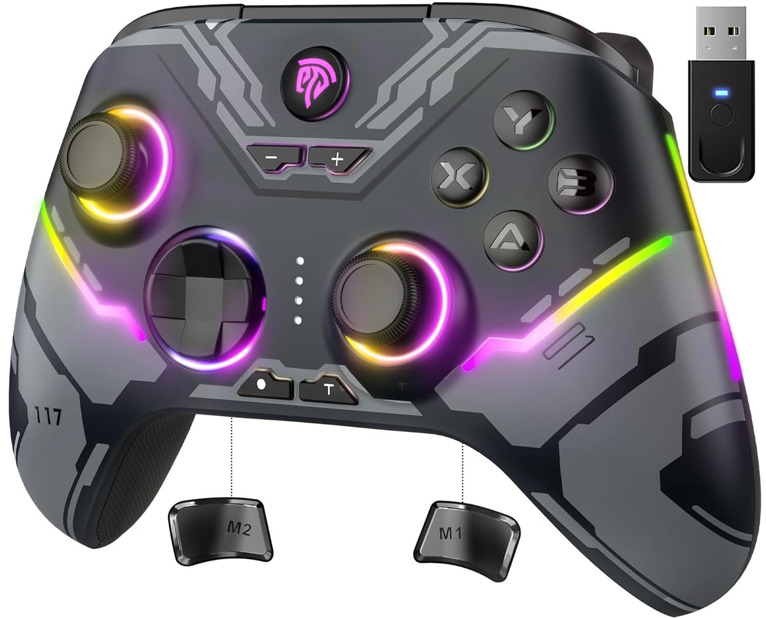 EasySMX X15 Wireless PC Controller with Hall Effect Joysticks &amp; Triggers, RGB Lighting, 2 Back Buttons, 1000mAh Battery, Bluetooth Game Controller for Windows PC, Steam, Switch &amp; Android