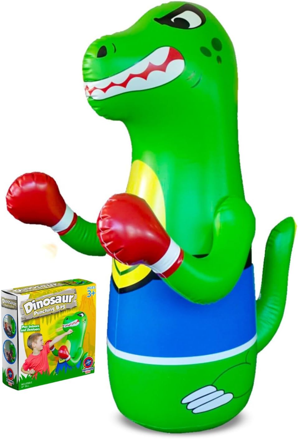 Preferred Toys 47" Inflatable Dinosaur Punching Bag for Kids - Durable Blow Up Kids Punching Bag with Bounce Back Base - Inflatable Indoor Outdoor Active Toddler Bop Play Toy
