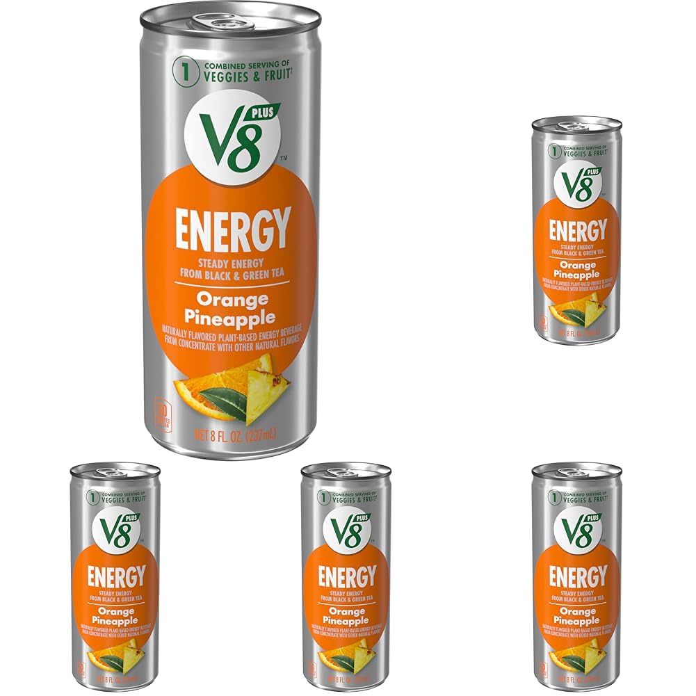 V8 +Energy Orange Pineapple Juice Energy Drink, 8 fl oz Can (Pack of 5)