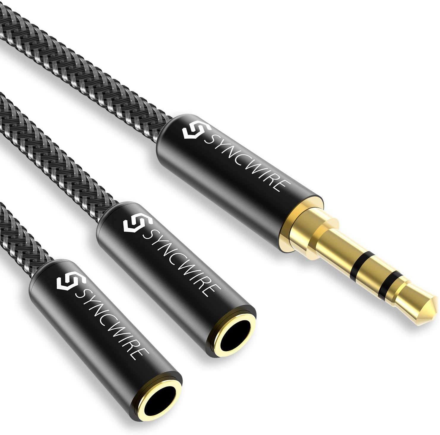 Headphone Splitter, Syncwire Nylon-Braided 3.5mm Extension Cable Audio Stereo Y Splitter (Hi-Fi Sound), Male to 2 Ports Female Headset Splitter for Apple, Samsung, Tablets &amp; More (No Mic)