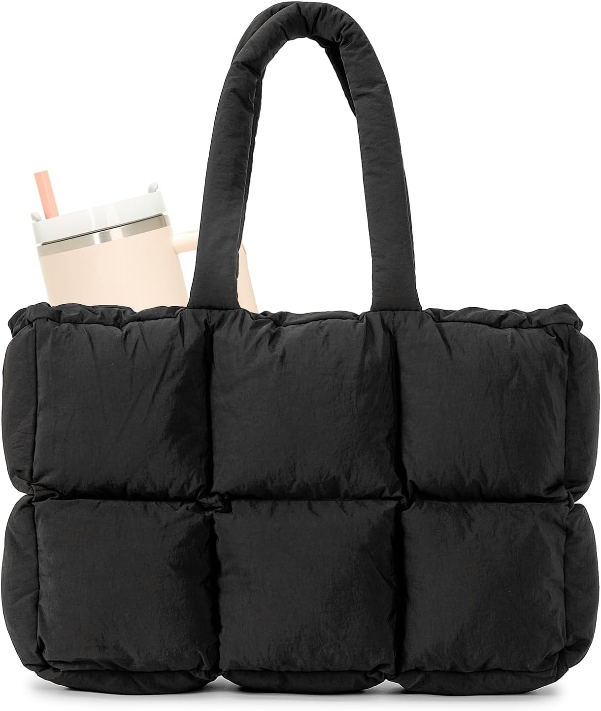 Herald Puffer Tote Bag for Women, Large Quilted Puffy Handbag Lightweight Satchel Purse with Cup Holder &amp; Compartment