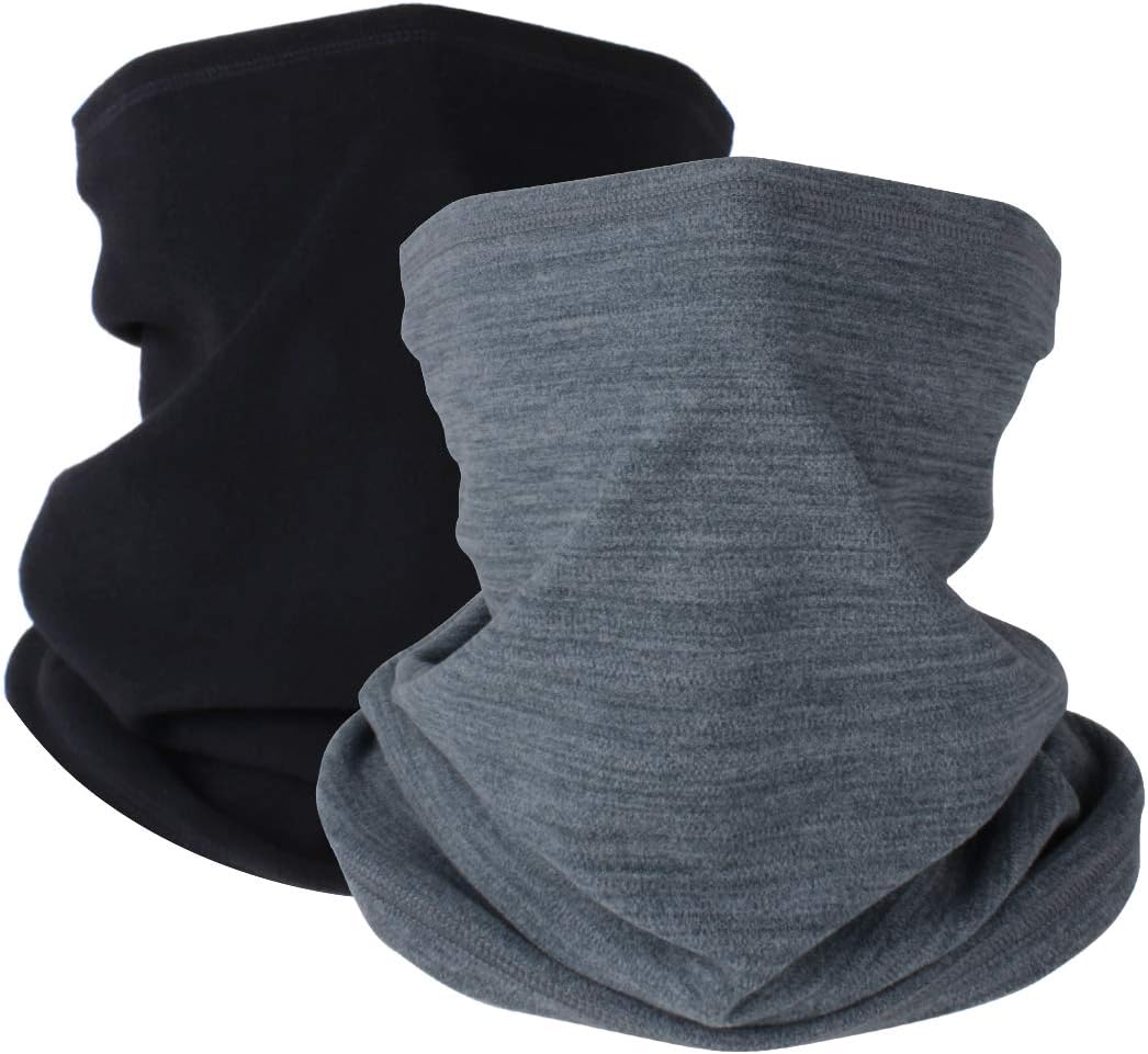 KGC 2 Pack Winter Neck Warmer Gaiter Fleece Windproof Face Mask Cover Cold Weather Scarf for Men &amp; Women