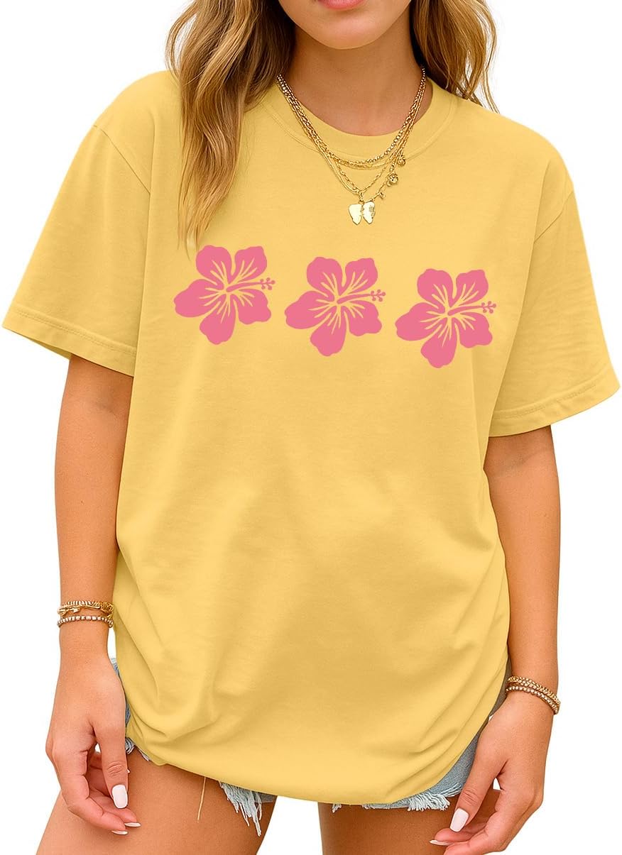 ONLYSTORY Oversized Tshirts for Women Graphic Tees Floral Summer Loose Casual Aesthetic Basic Tops Beach 2026
