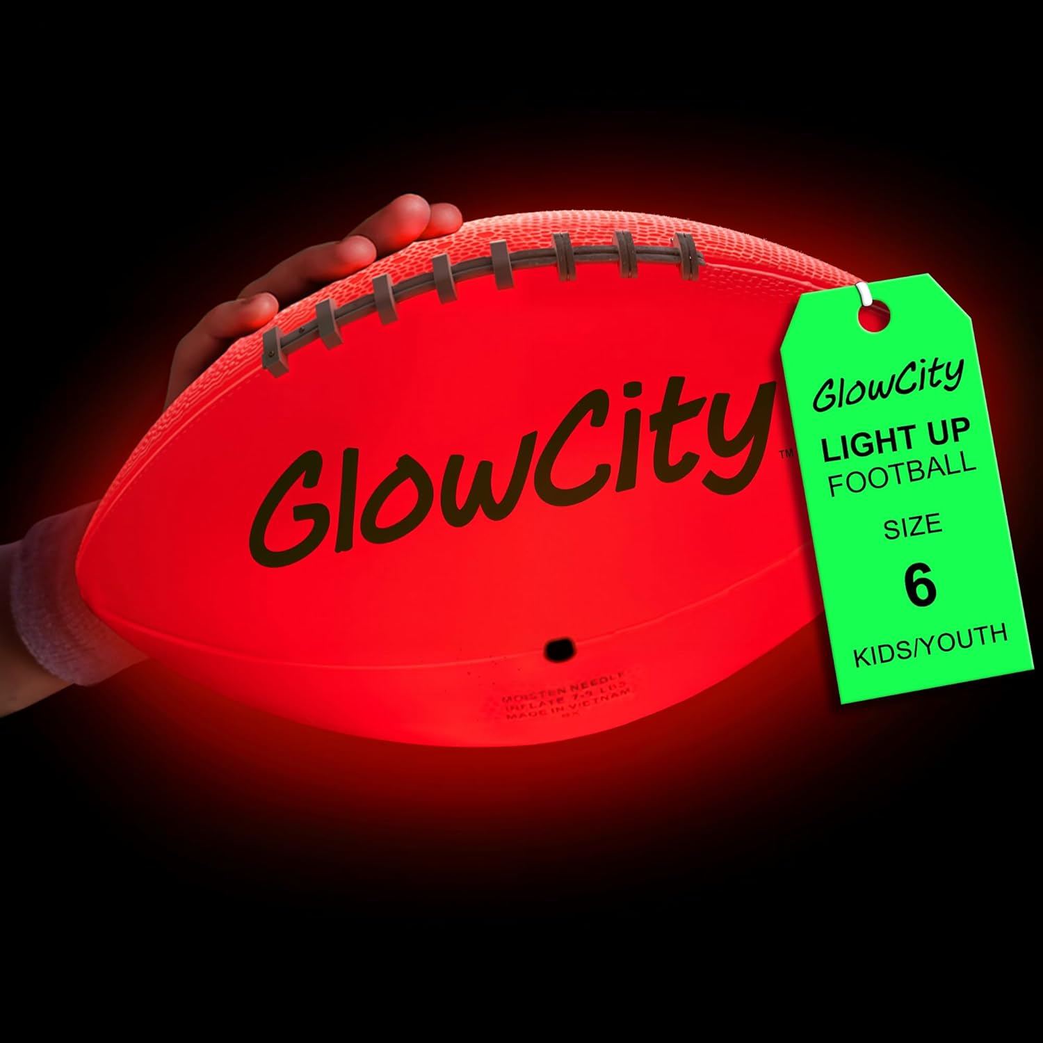 GlowCity Glow in The Dark Football - Size 3\/6 Light Up Ball Gifts for Kids, Junior &amp; Teens - Bright Football for Night Outdoor Games - Sports Birthday Gift Ideas for Boys Ages 6 7 8 9 10 11 12 13