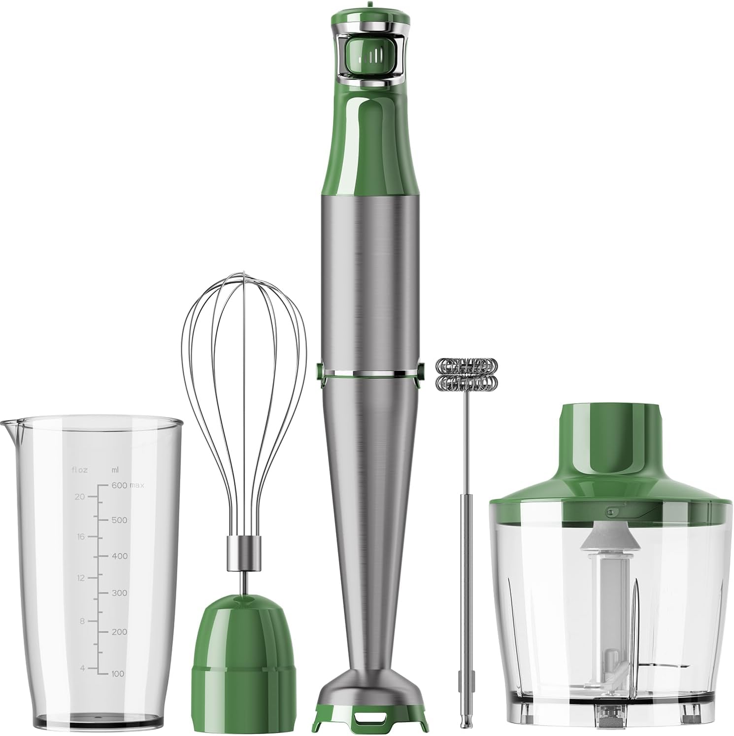 Turelar Immersion Blender Handheld Corded Hand Blenders Set 1100W, Trigger Variable Speed 5 in 1 Stick Emulsifier with Chopper, Whisk and Frother for Soup, Baby Food and Smoothies, Green