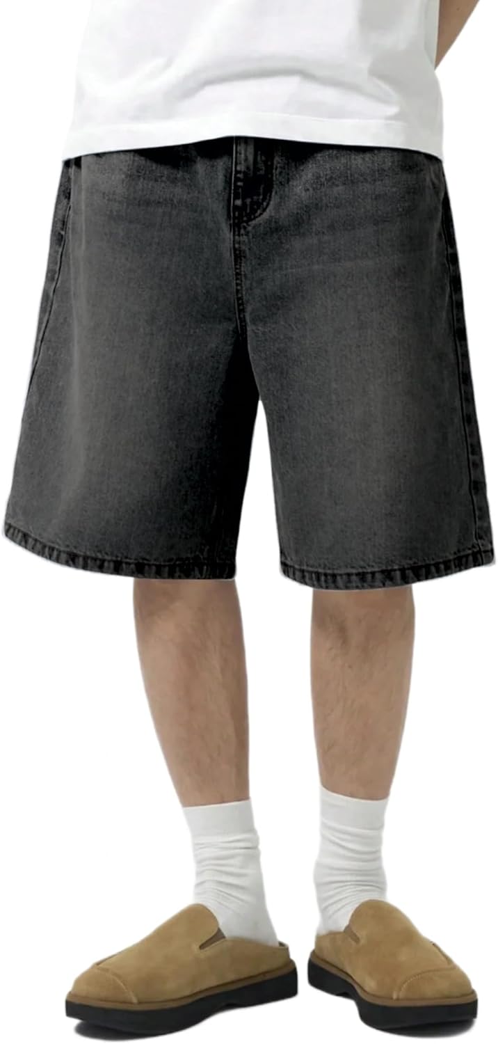 LuminBlaze Mens Baggy Jean Shorts Loose Fit Vintage Wide Leg Jorts Y2K Streetwear Hip Hop Casual Denim Shorts