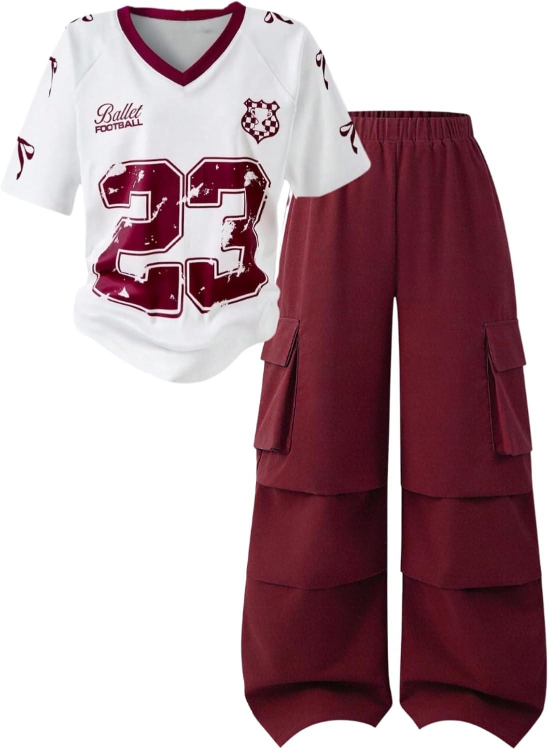 Afsmlys Tween Girls Clothes Short Sleeve Graphic T-Shirt Top + Cargo Pants 2pcs Outfit Set, Size 7-15Years
