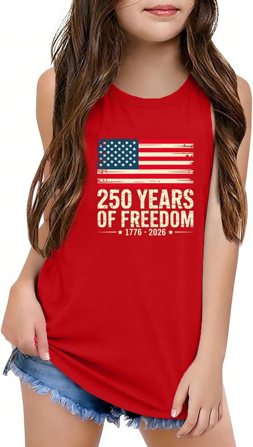 CAZYCHILD Girls American Flag Tank Tops Boys 4th of July Shirts USA Summer Sleeveless Tee Independence Day Outfit 5-14y