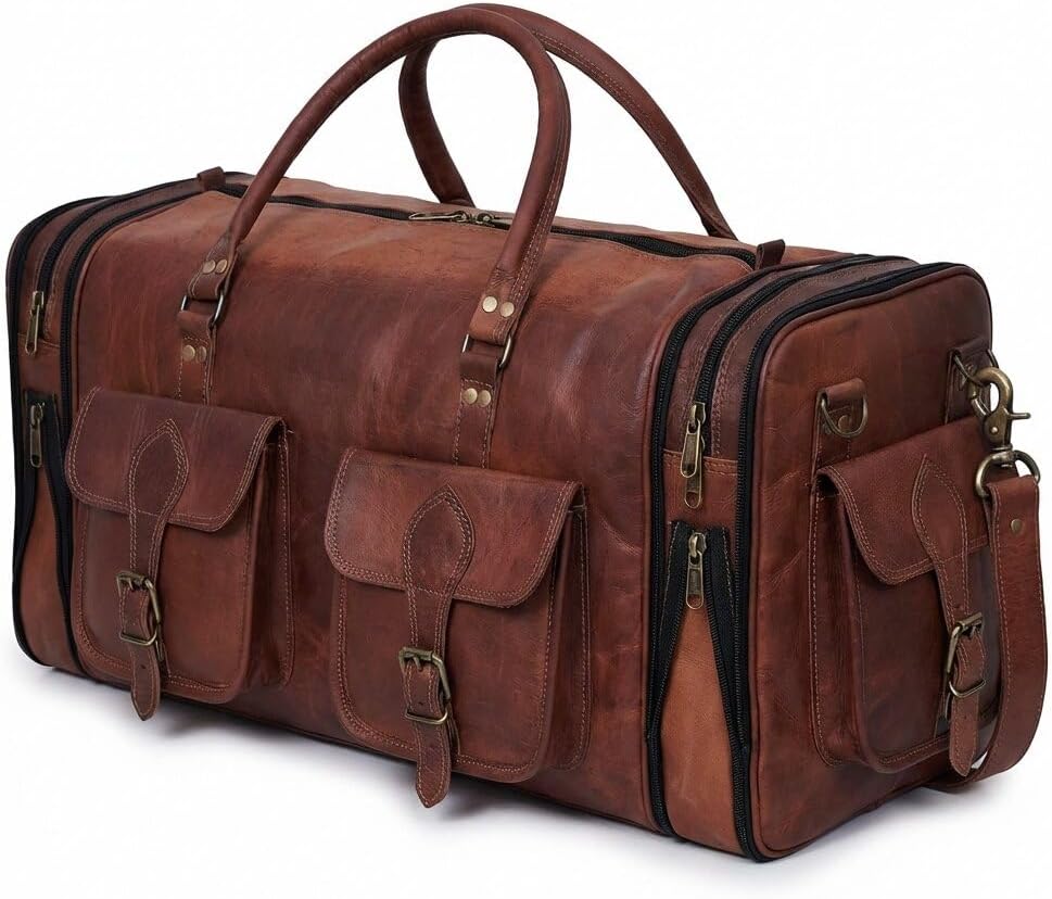 Handmade Vintage Travel Luggage 30 Inch Duffel Gym Sports Bag Weekender Travel Overnight Carry One Duffel Bag For Men (30 inch large)