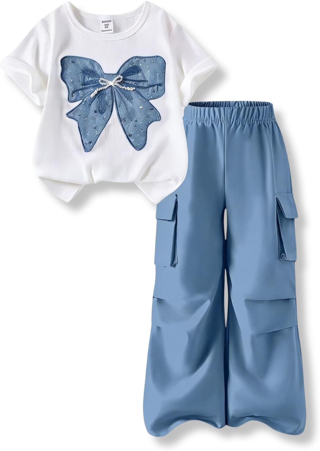 Voxikodex Girls Clothes 2 Piece Cute Butterfly Print T-Shirt Tops &amp; Cargo Pants Spring Summer Outfits Teen Tween Girls 9-14Y