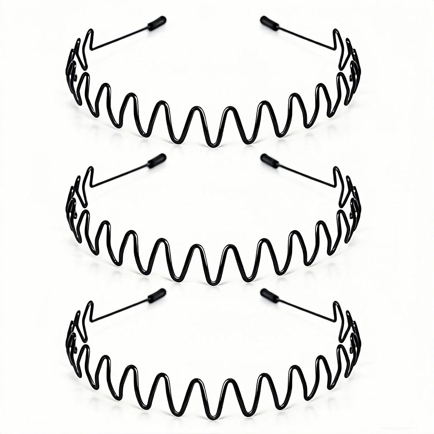 KELUBATU Metal Headband for Men, Adjustable Wavy Zigzag Hair Bands, Non-Slip Elastic Metal Hair Band for Sports, Workout, Running &amp; Yoga, Daily Hair Management (3 Pack)