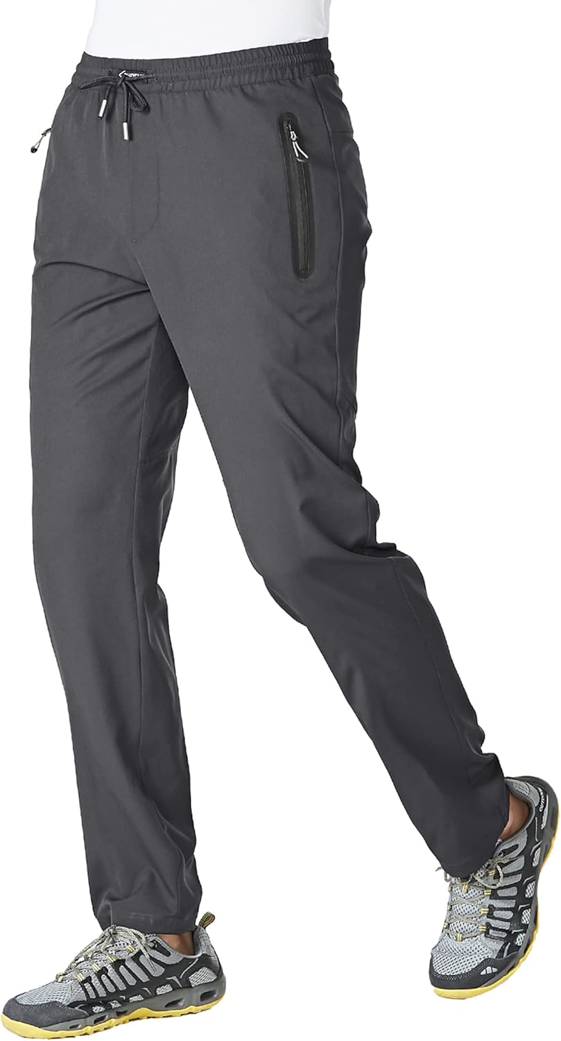 BASUDAM Men's Athletic Pants Thin Lightweight Quick Dry Zipper Pockets Outdoor Sports Pants for Running Jogging Hiking