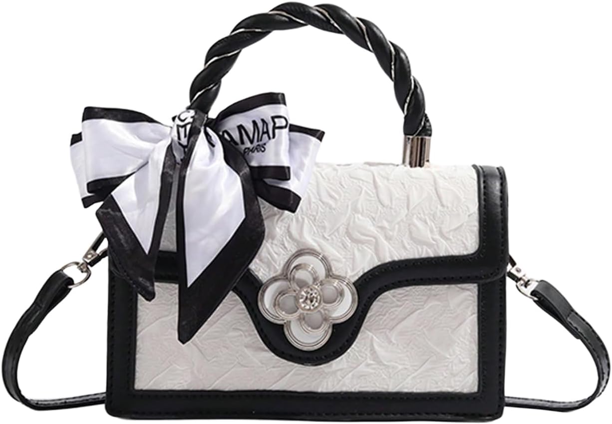 Verdusa Women's Vintage Crossbody Bags Top Handle Square Flap Satchel Purses with Ribbon