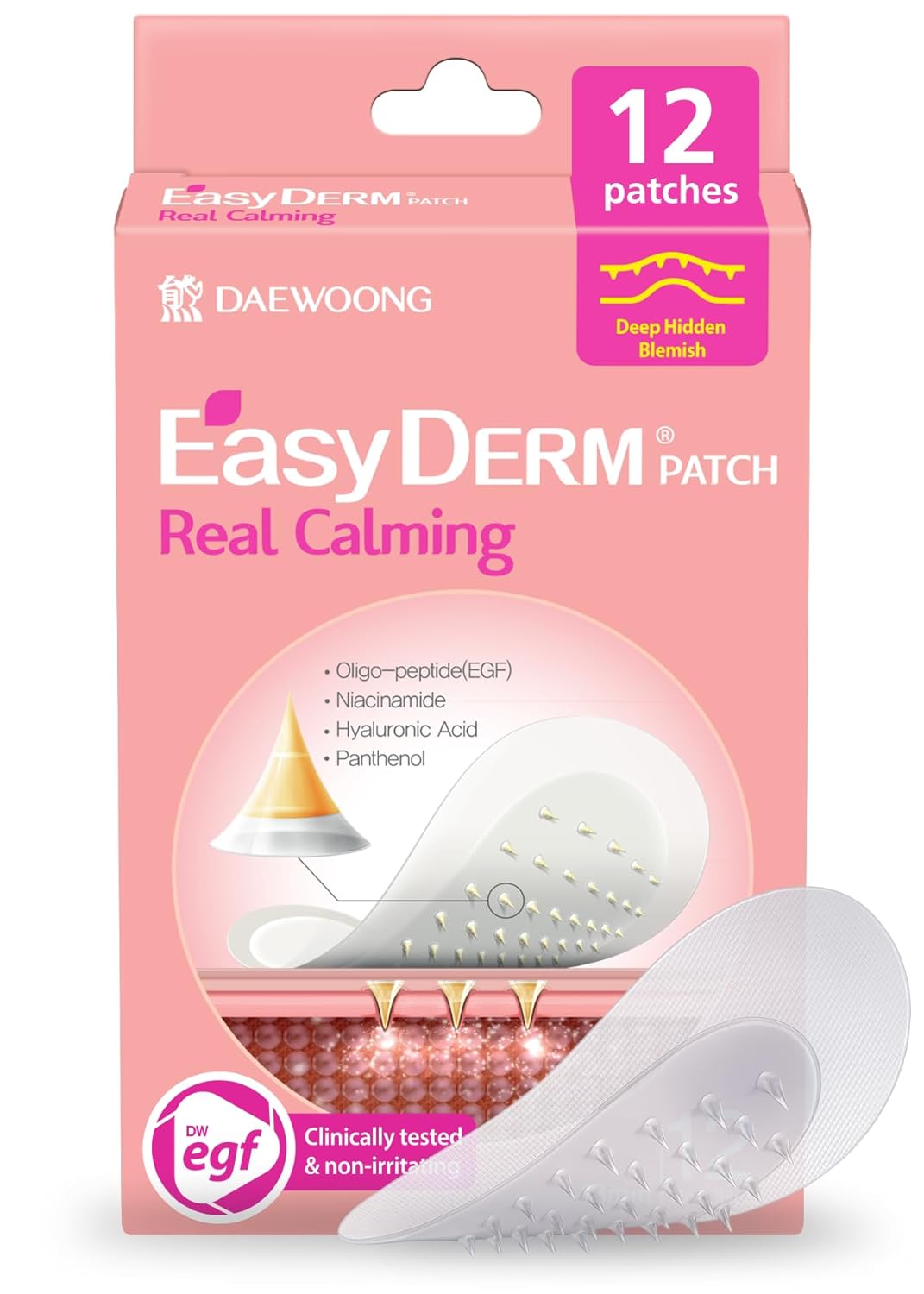 Easyderm Real Calming Patch Microdart Pimple Patches, Clear Nano Micropoint | Niacinamide, Hyaluronic Acid, EGF Acne Dark Spot Care, K-beauty | 12 Counts Summer &amp; Travel Essentials