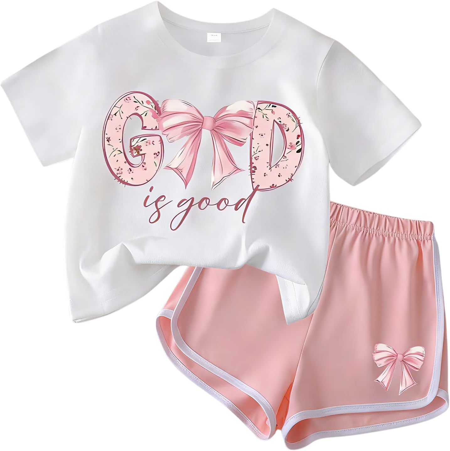 FJLSJSW Girls Clothes 2PCS Outfits Bow Letter t Shirt &amp; Shorts Cute Summer Girls' Clothing Sets Teen Girl Clothes 7-14Y