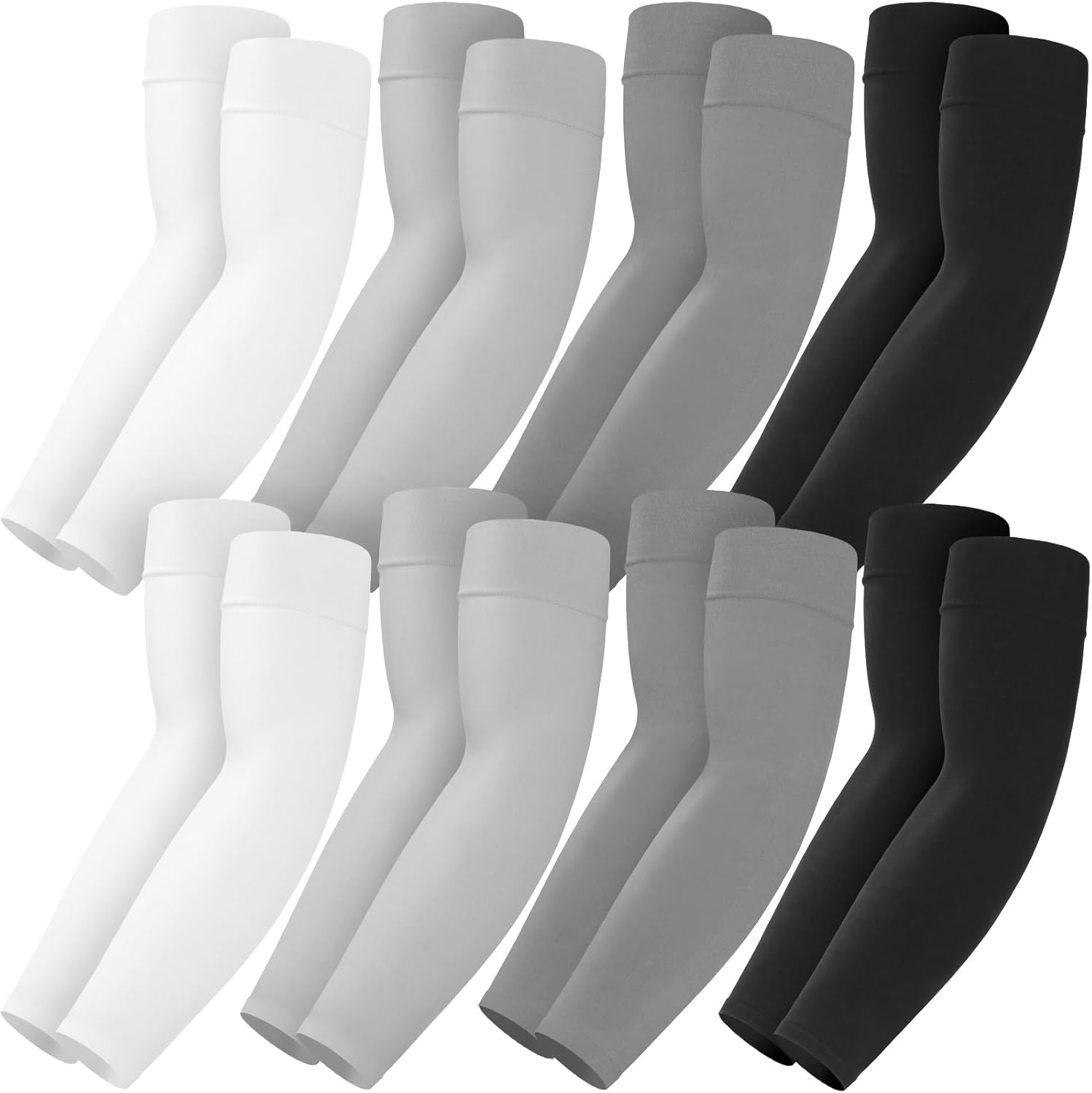 Mochabao 8 Pairs Soft Arm Sleeves, UV Sun Protection Cooling Compression Arm Covers for Outdoor Work, Sports, Men &amp; Women