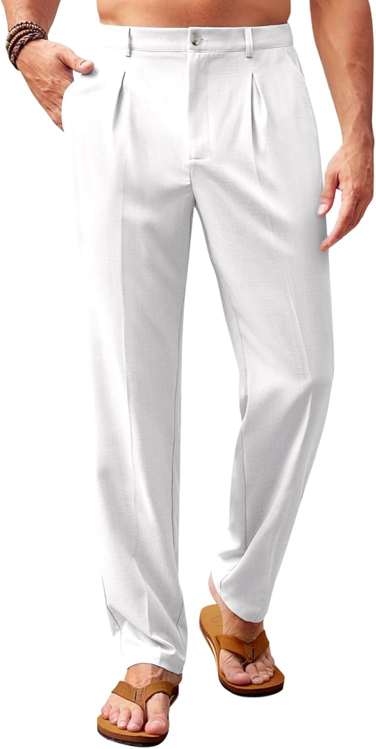 Runcati Mens Casual Pants Elastic Waist Lightweight Loose Fit Pleated Slacks Summer Beach Yoga Trousers