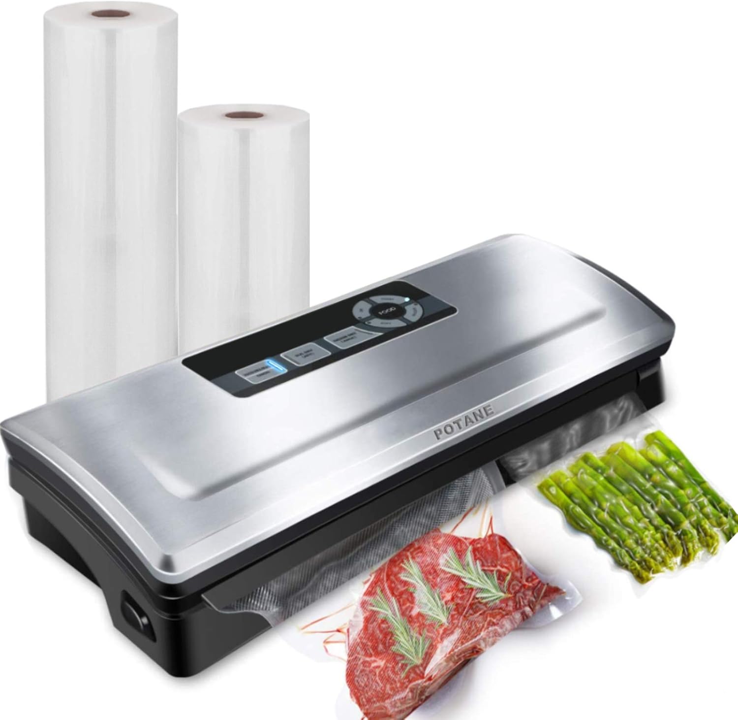 POTANE Precision Vacuum Sealer Machine, Powerful Pro Vacuum Food Sealer, 8-in-1 Easy Presets, 4 Food Modes, Dry&amp;Moist&amp;Soft&amp;Delicate with Starter Kit, Compact Design(Silver)