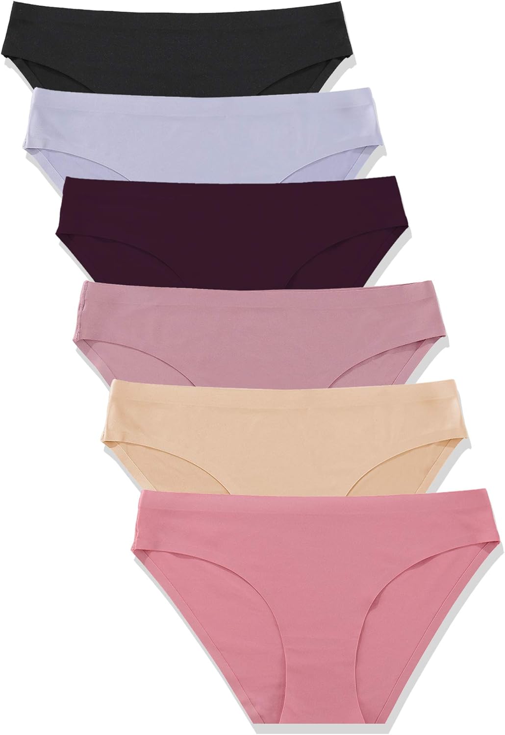 FINETOO 6 Pack Women\u2019s Seamless Hipster Underwear No Show Panties Invisibles Briefs Soft Stretch Bikini Underwears XS-XL