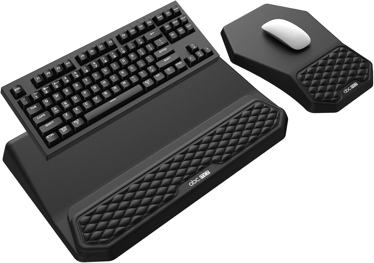 3-in-1 Ergonomic Keyboard Stand with Wrist Rest &amp; Mouse Pad Set, Comfy Keyboard Riser Holder Soft Mousepad with Massage Design, Memory Foam and Non-Slip PU Base for Pain Relief, Black