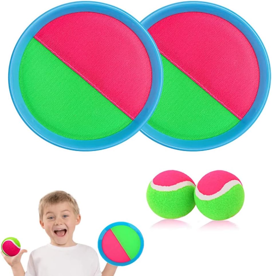 Ball Catch Set Games Toss Paddle,Kids Outdoor Toys, Toss and Catch Game Set, Beach Toys Back Yard Backyard with 2 Paddles 2Balls Yard Games Suitable for Kids Birthday Gift Ideal