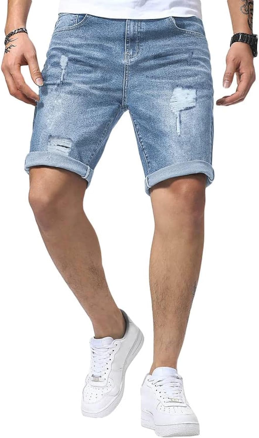 JMIERR Mens Jean Shorts Casual Ripped Slim Fit Denim Shorts Stretch Skinny Summer Streetwear Short
