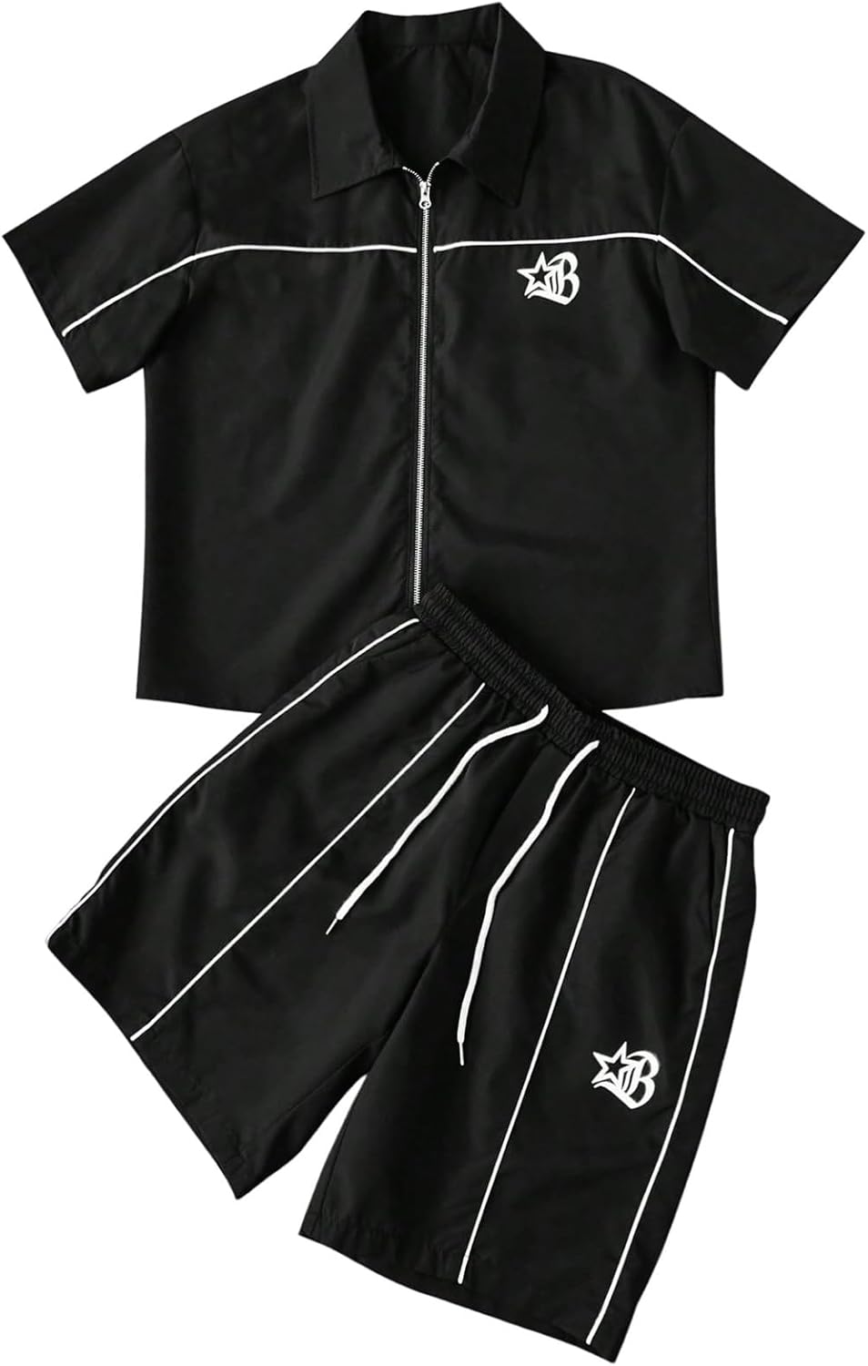 SOLY HUX Men's 2 Piece Summer Outfits Graphic Zip Up Short Sleeve Collared Shirt and Shorts Set Casual Tracksuit