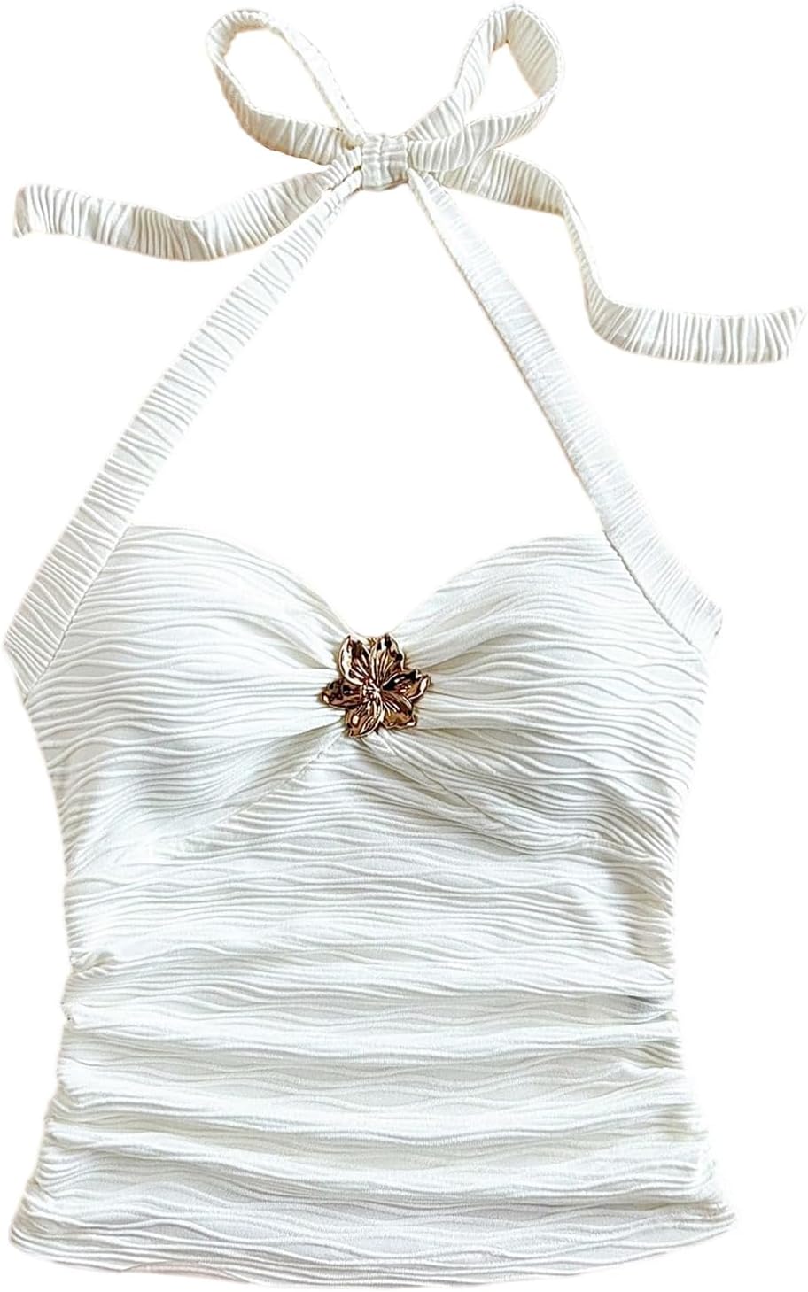 SOLY HUX Girl's Summer Ruched Halter Top Metal Decor Tie Back Sleeveless Tank Cute Vacation Tops