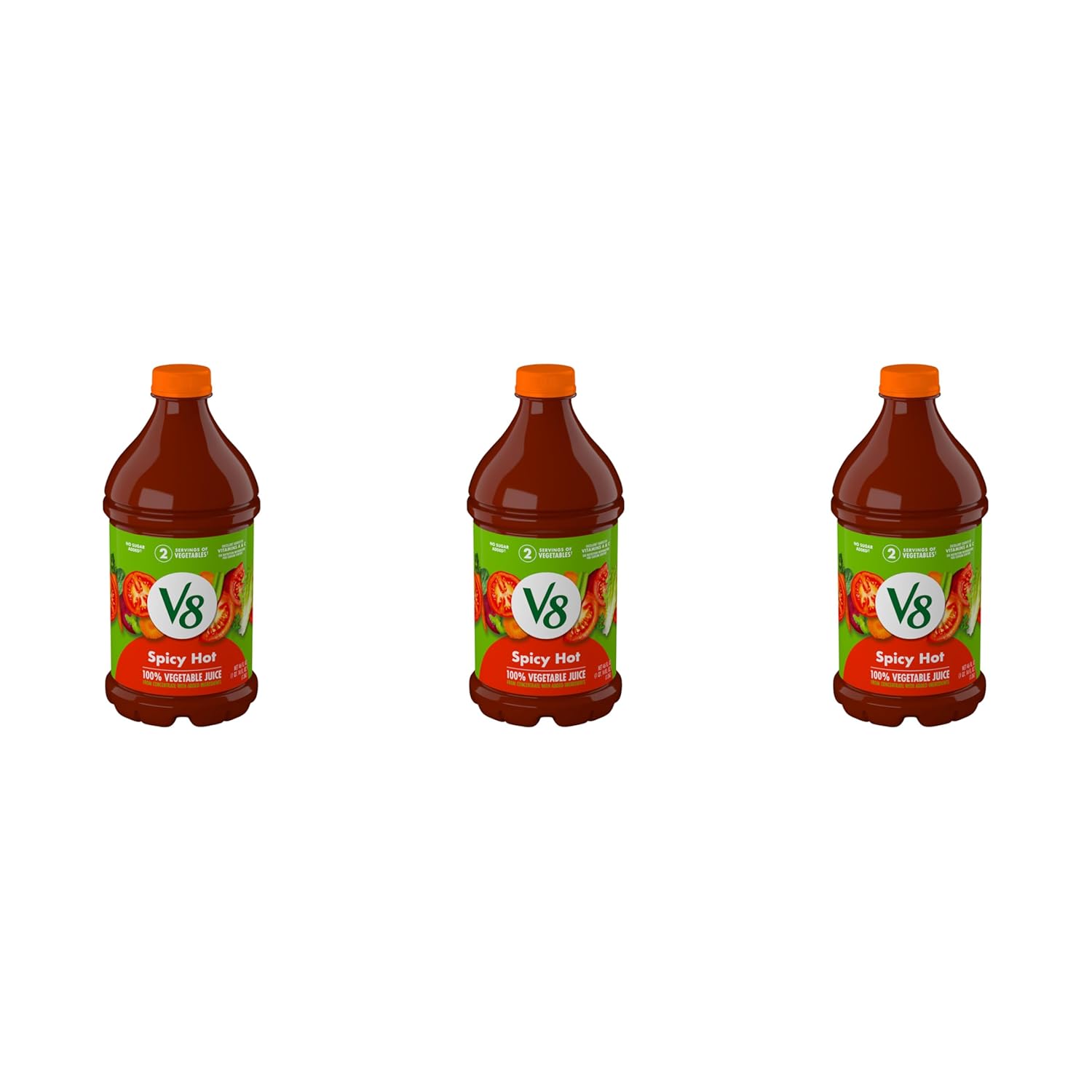 V8 Spicy Hot Vegetable Juice, 46 fl oz | 100% Juice | Pack of 3 | Bottle