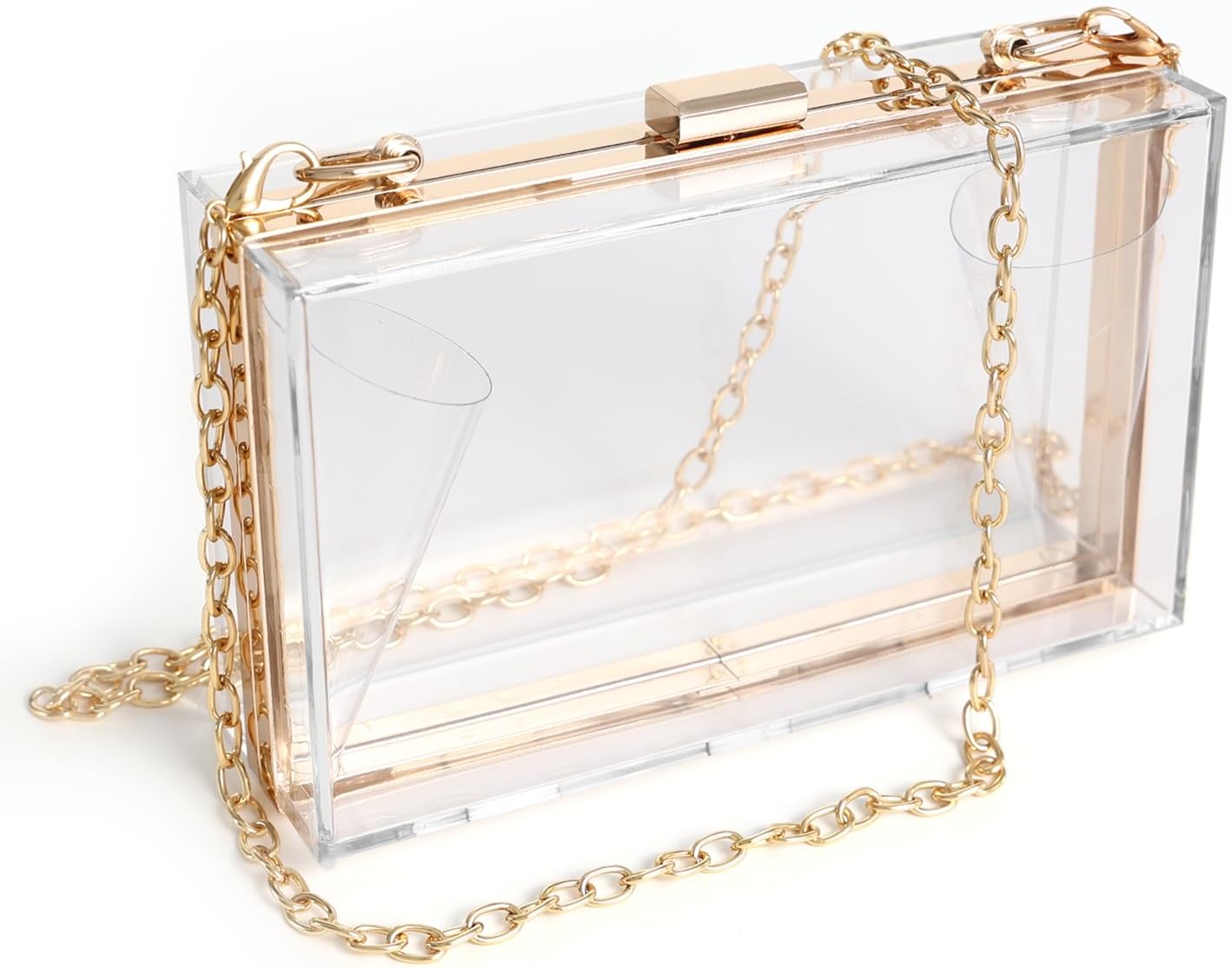 WJCD Clear Acrylic Crossbody Purse - Stadium Approved Box Clutch with Gold Chain, Small Transparent Evening Bag for Women | Premium Acrylic