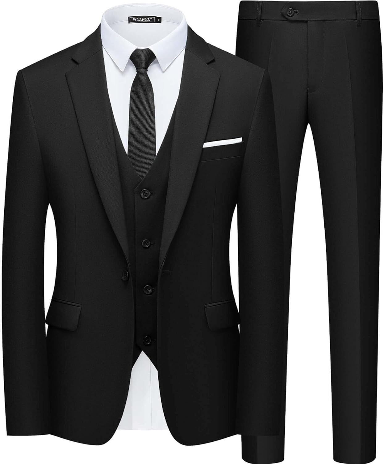 WULFUL Men\u2019s Slim Fit Suit One Button 3-Piece Blazer Dress Business Wedding Party Jacket Vest &amp; Pant