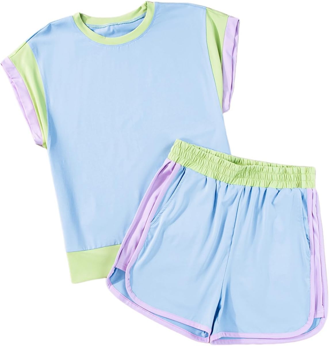 blibean Girls Summer Clothes Sets Kids Colorblock Matching Outfits Size 6-15 Years