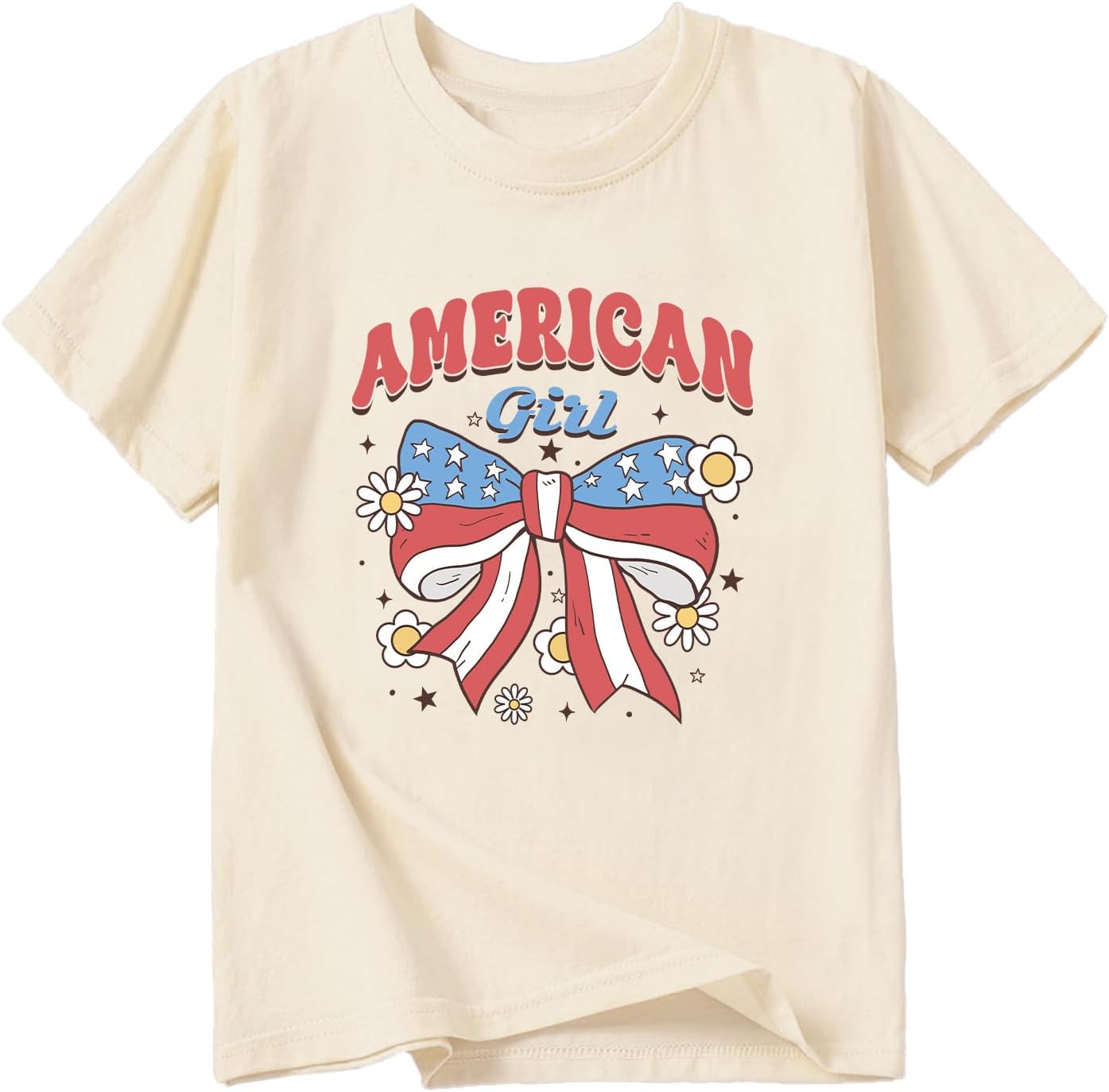 Goengmo Girl American Flag Shirts Bow Tshirt 4th of July Shirt Cotton Short Sleeve Tees 2-12 Years