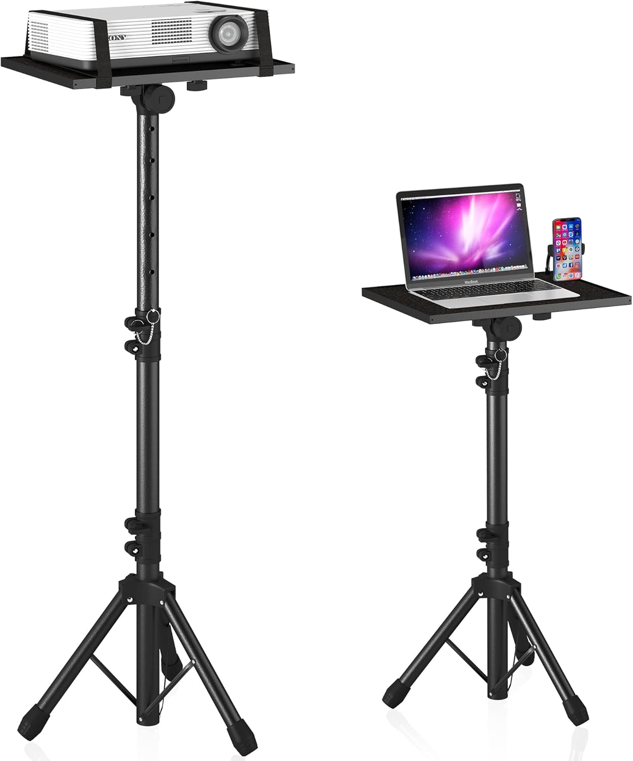 DECOSIS Projector Stand Tripod Adjustable, Laptop Height from 23.5 to 46.5 inches with Gooseneck Phone Holder, Floor for Office, Home, Stage, Studio, DJ Racks Holder Mount