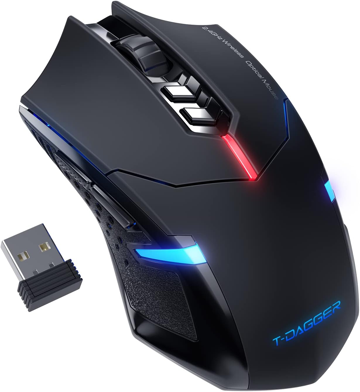 T-DAGGER Wireless Gaming Mouse- USB Cordless PC Accessories Computer Mice with LED Backlit, Ergonomic Gamer Laptop Mouse with 7 Silent Buttons, 5 Adjustable DPI Plug &amp; Play for PC
